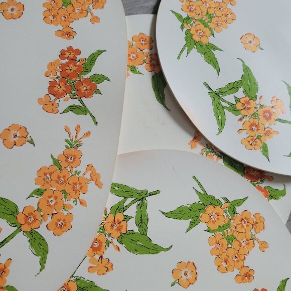 Vintage Oval Floral Placemats Set Of 4 With Orange & Green Flower Design - Picture 4 of 7